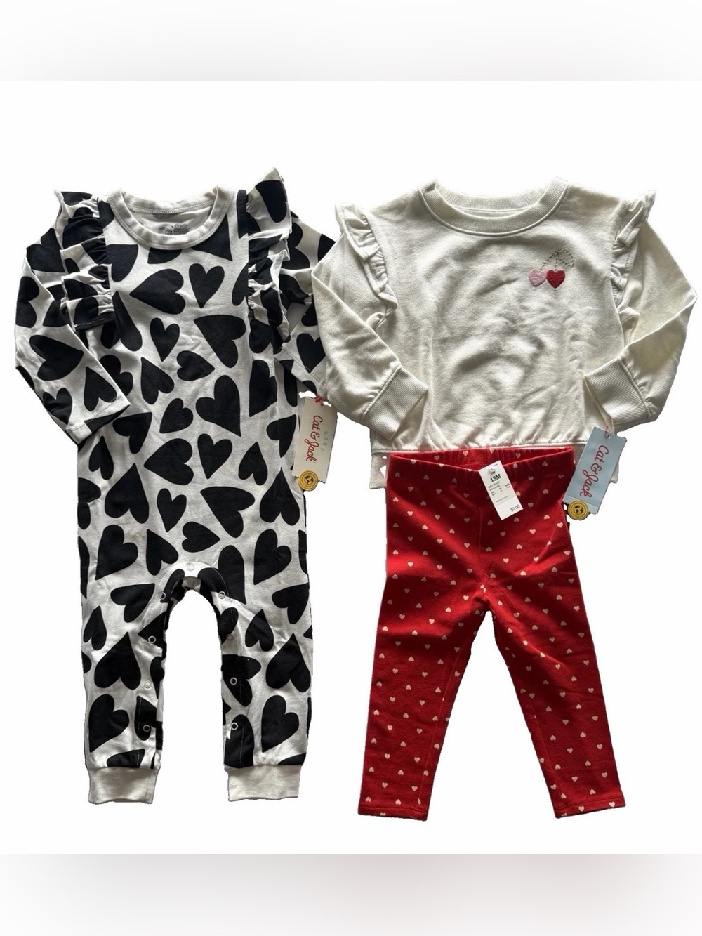 Cat & Jack Baby Girl 18M Outfit Bundle Romper & 2Pc Set NWT Hearts